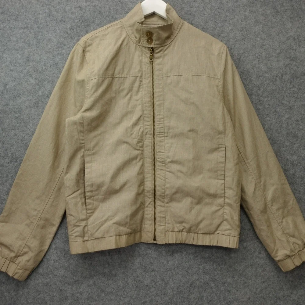 BANANA REPUBLIC Mens Harrington Jacket M Beige Linen Full Zip Utility Bomber
